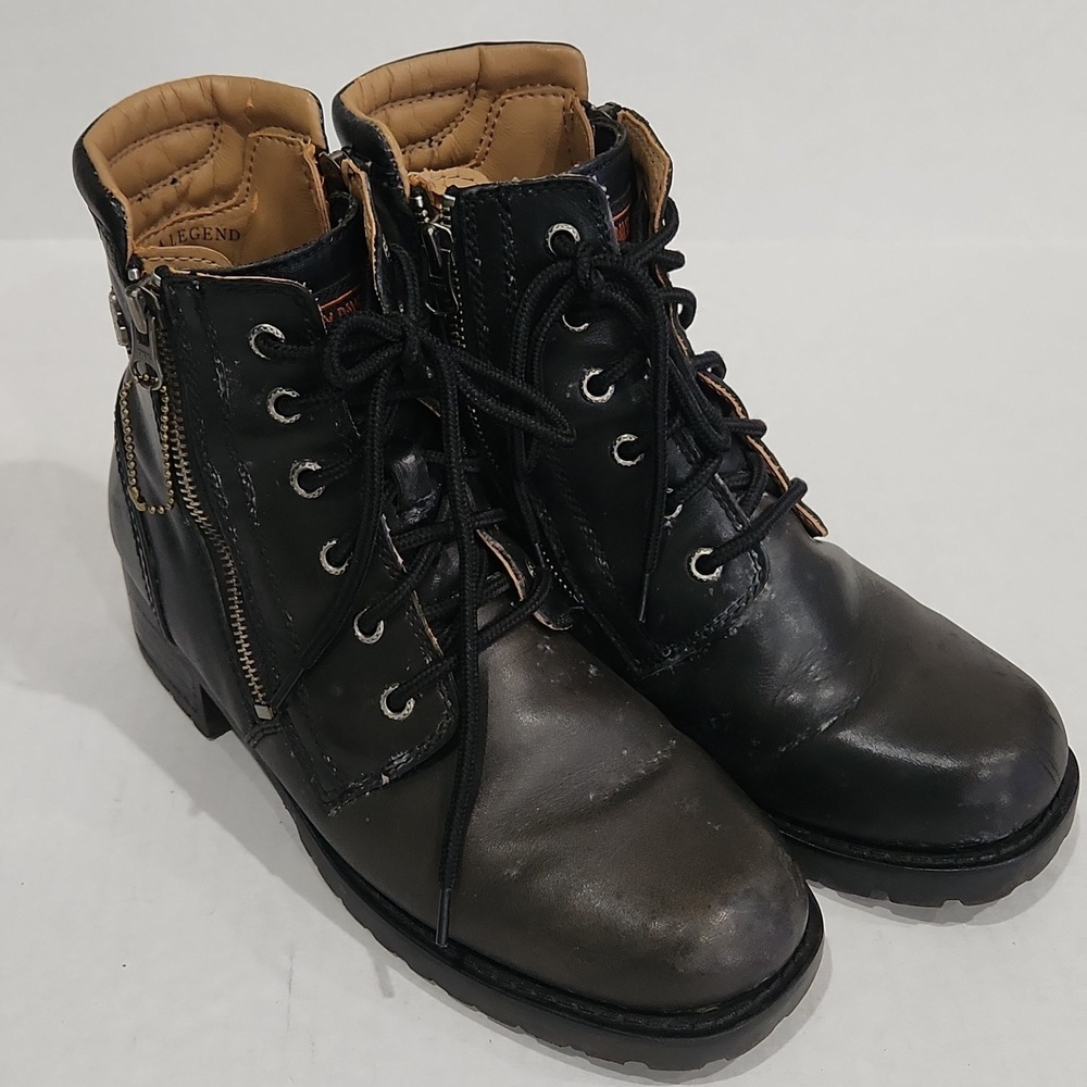 Harley Davidson Womens 84178 Motorcycle Boots Leather Block Heel Double Zipper